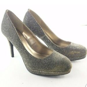FIONI GOLD SPARKLE PLAYFORM PUMPS SIZE 10